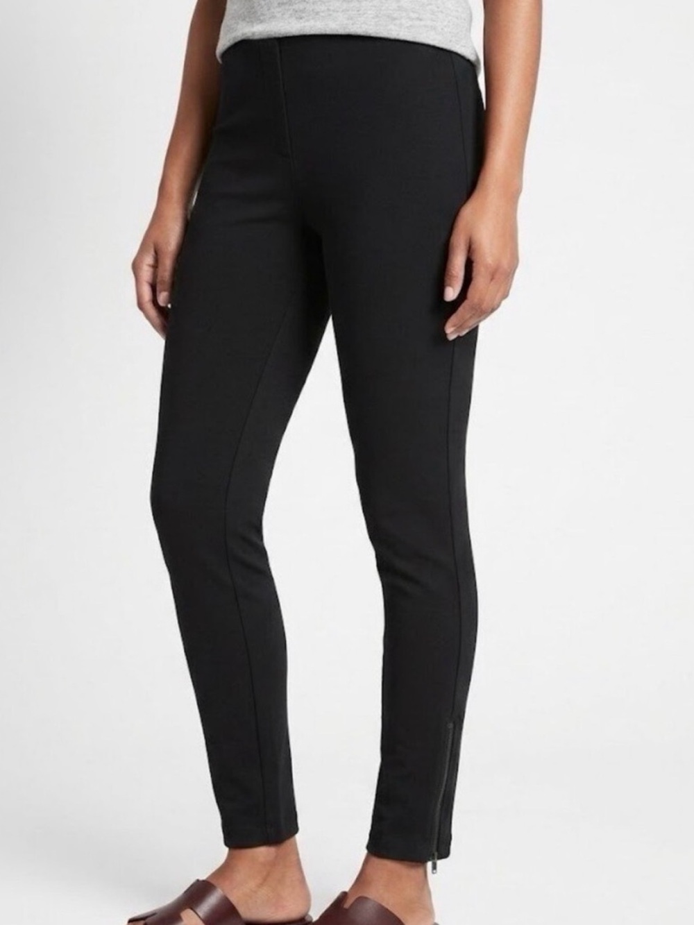 Eileen Fisher Black Slim Ankle Pant Zip Business City Preppy Rayon Size Small